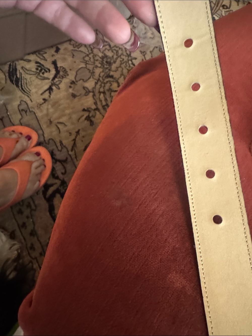 Talbots Suede Two-Tone Belt with Gold Coin Chain — Brown and Maroon - Picture 3 of 3